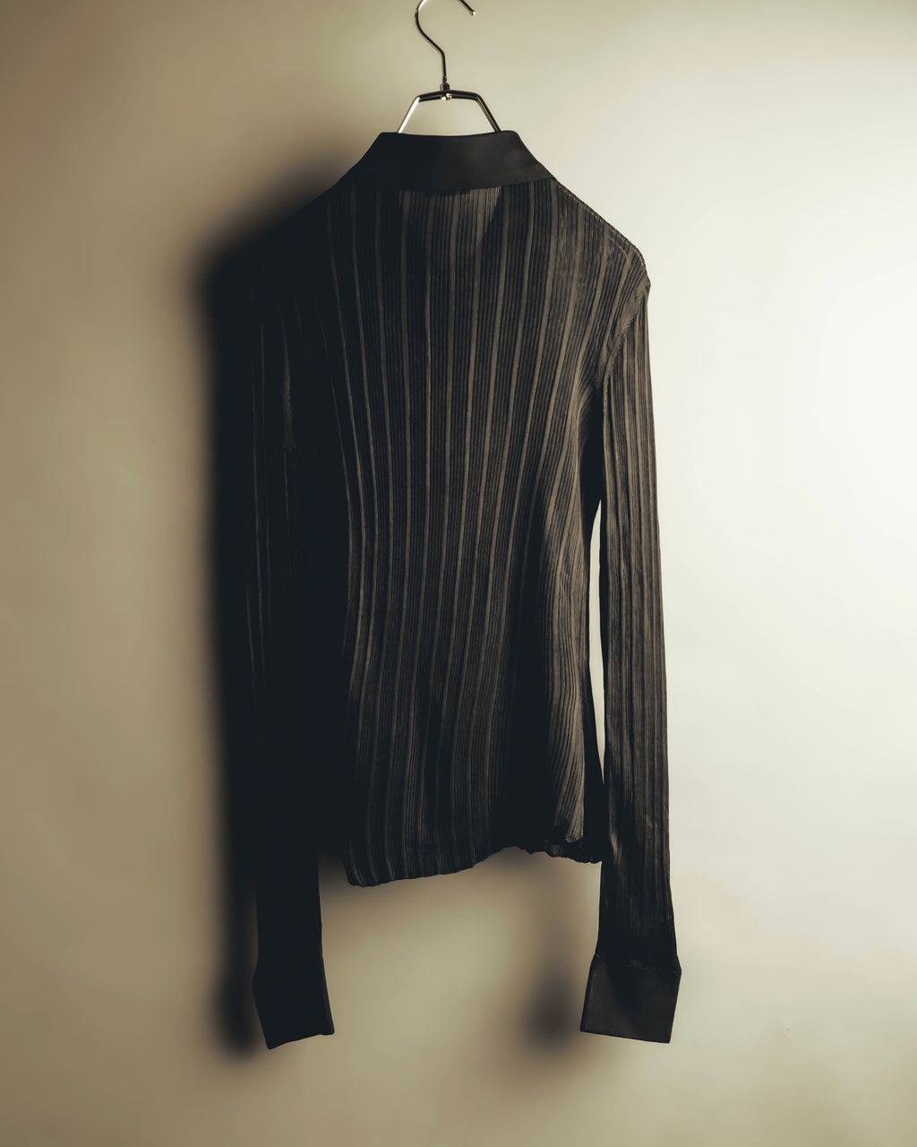 "SAINT LAURENT PARIS" 2020's Sheer ribbed silk blend polo cardigan