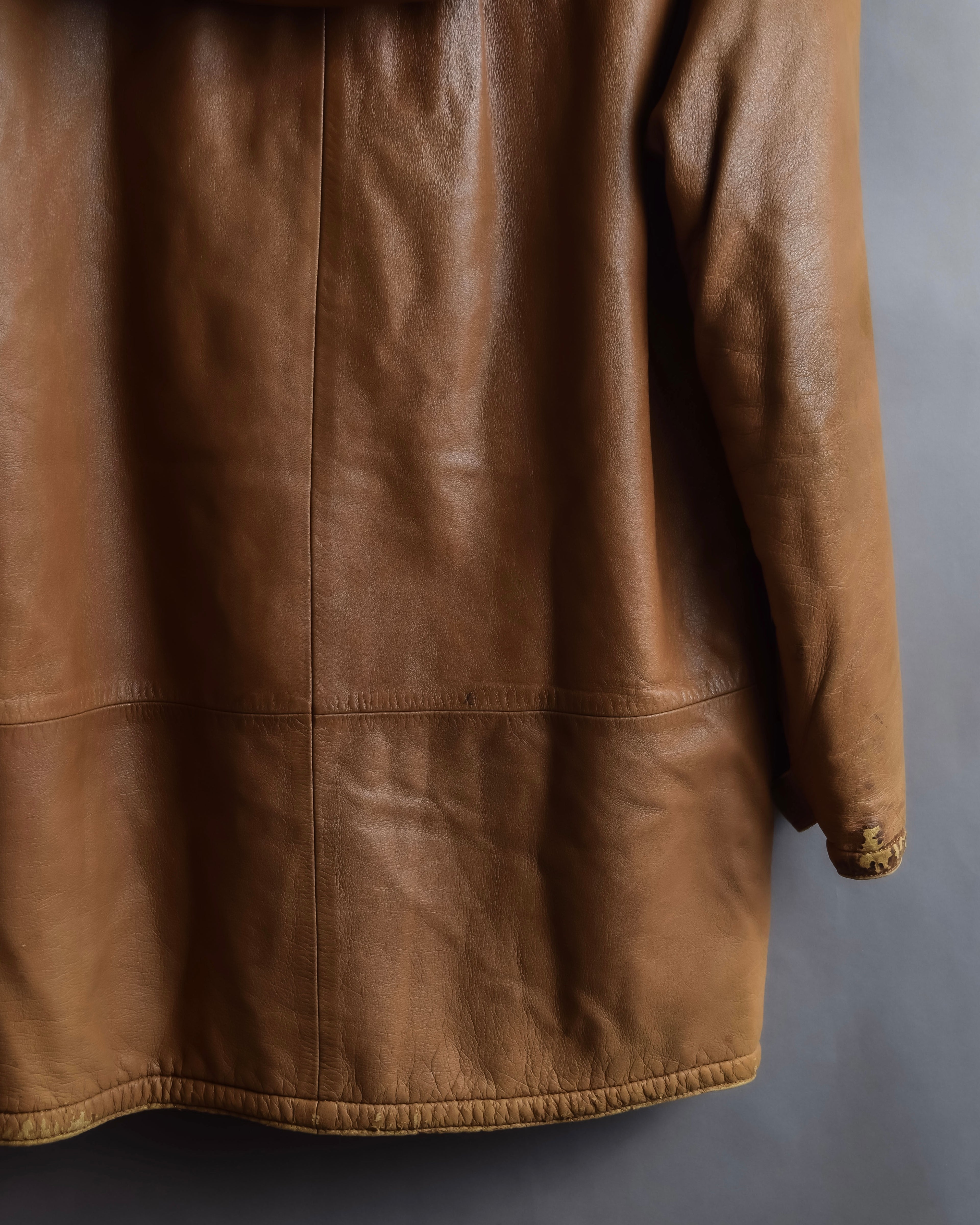 "LOEWE" 80-90's Vintage texture leather zip hoodie