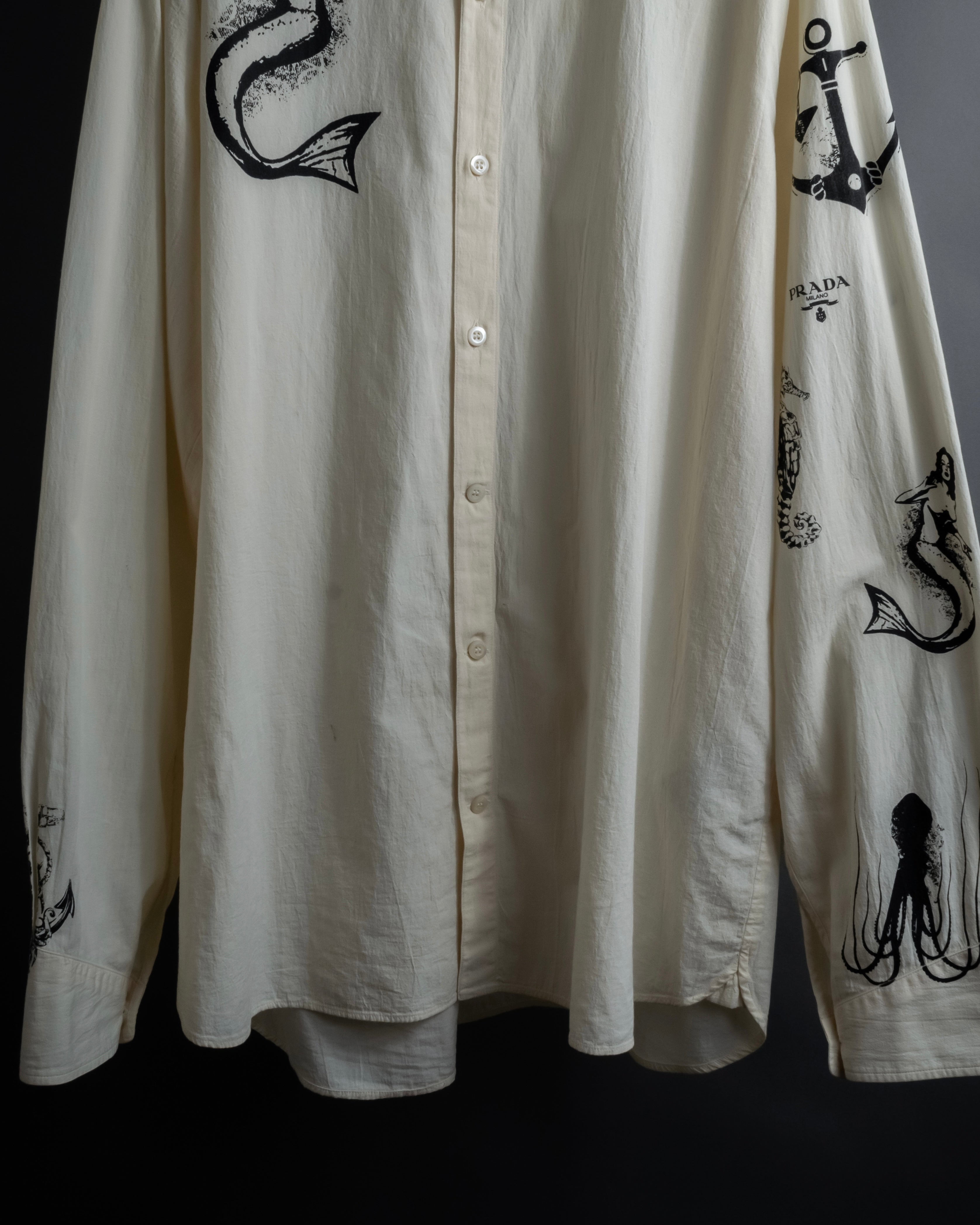 "PRADA" 22SS Sea fable motif print oversized shirt
