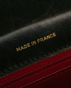 "CELINE" 70's-80's Structured lizard embossed leather top handle handbag