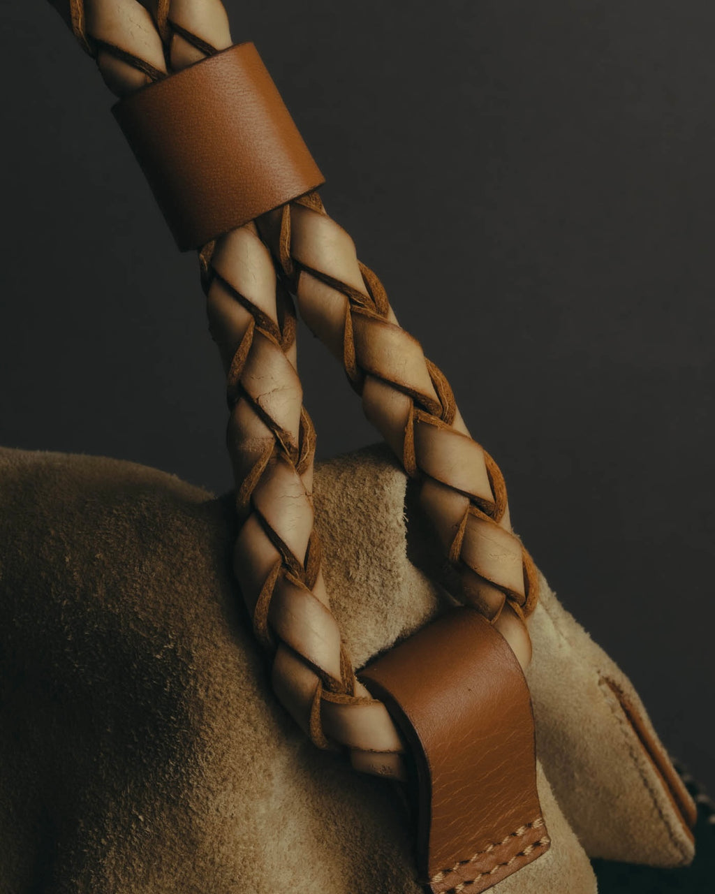 “Burberry” 00’s Braided leather handle suede shoulder bag