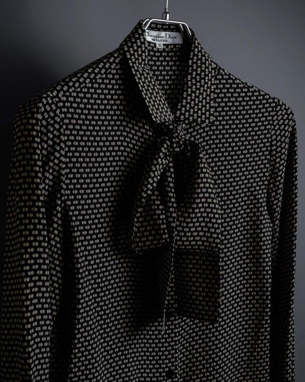 "Christian Dior PRETA PORTER" Ivory polka dot bow tie blouse