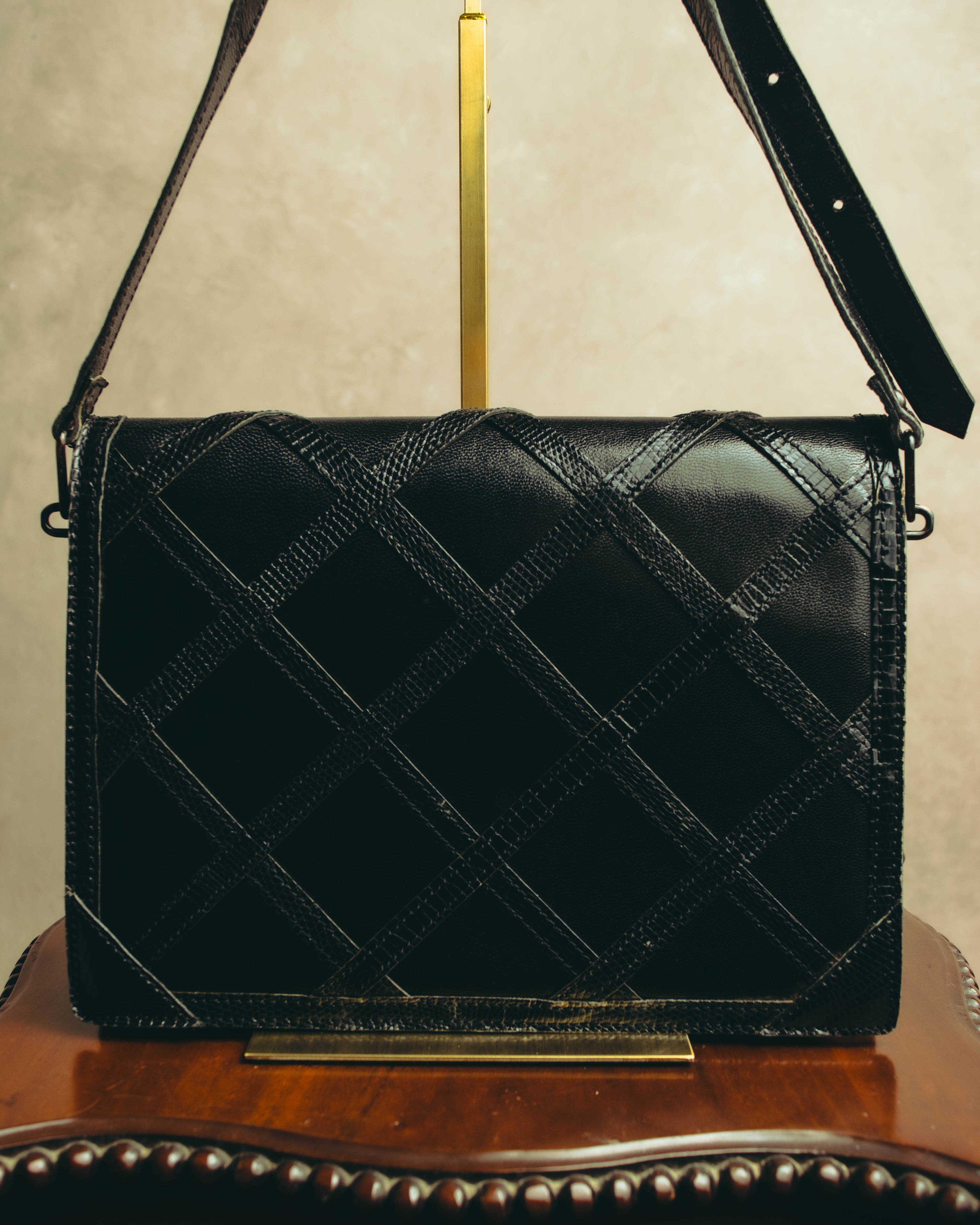 "Yves Saint Laurent" 80's-90's Lattice textured leather shoulder bag