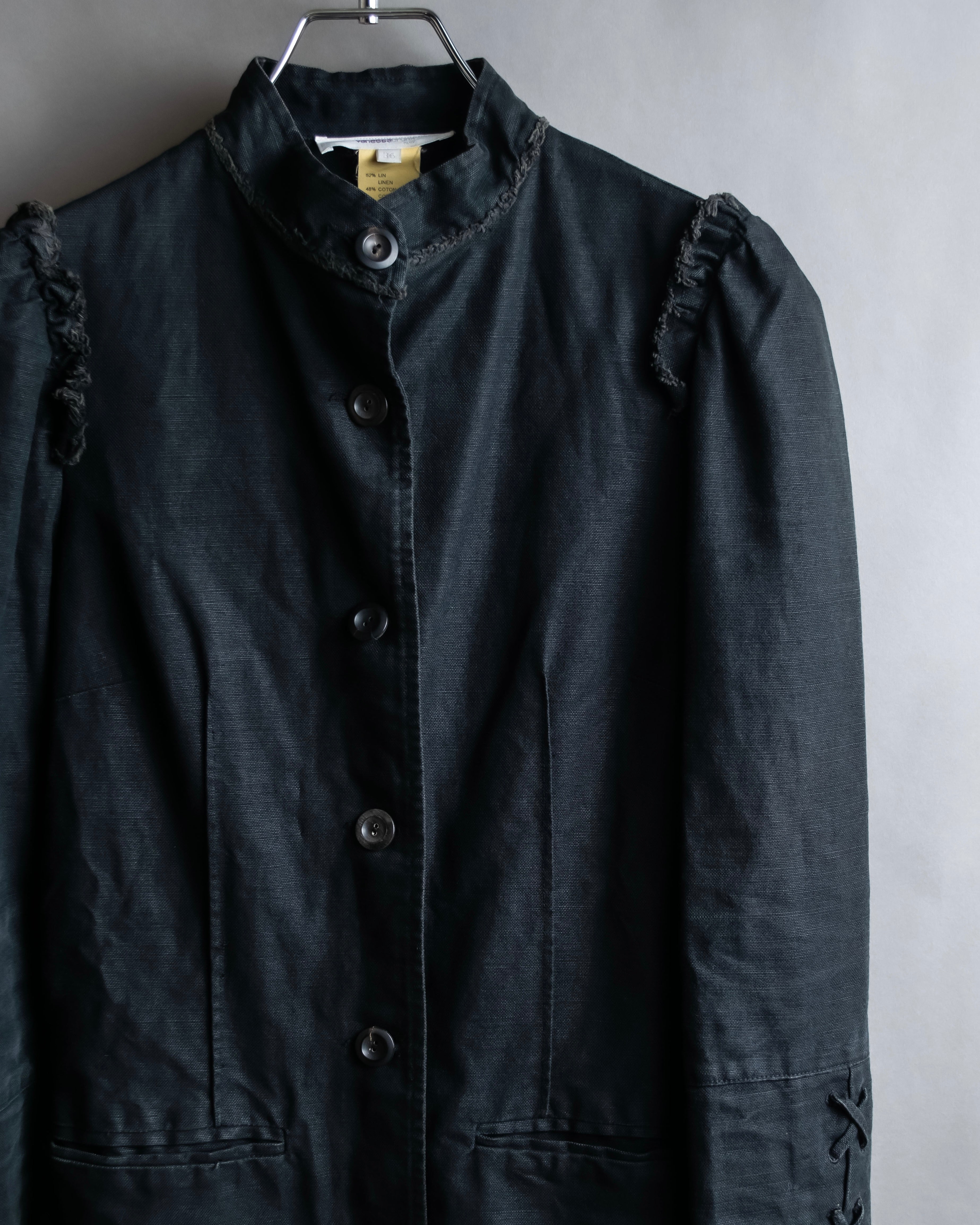 "vanessa bruno" Lace fringe design drawstring cotton linen shirt dress