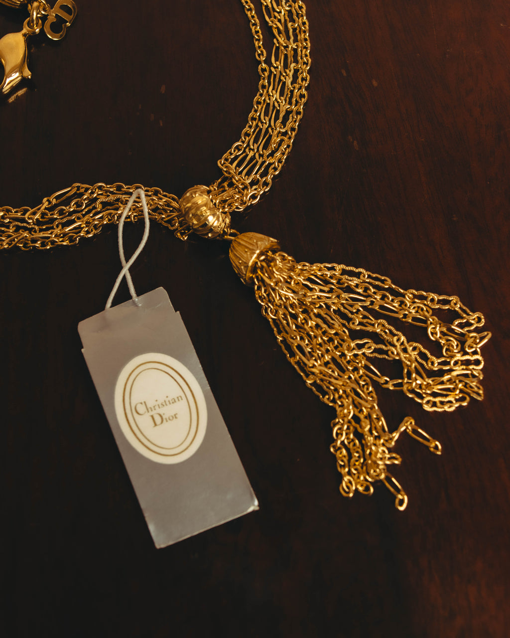 -SPECIAL- "Christian Dior" 80's-90's Multi-strand chain tassel gold necklace