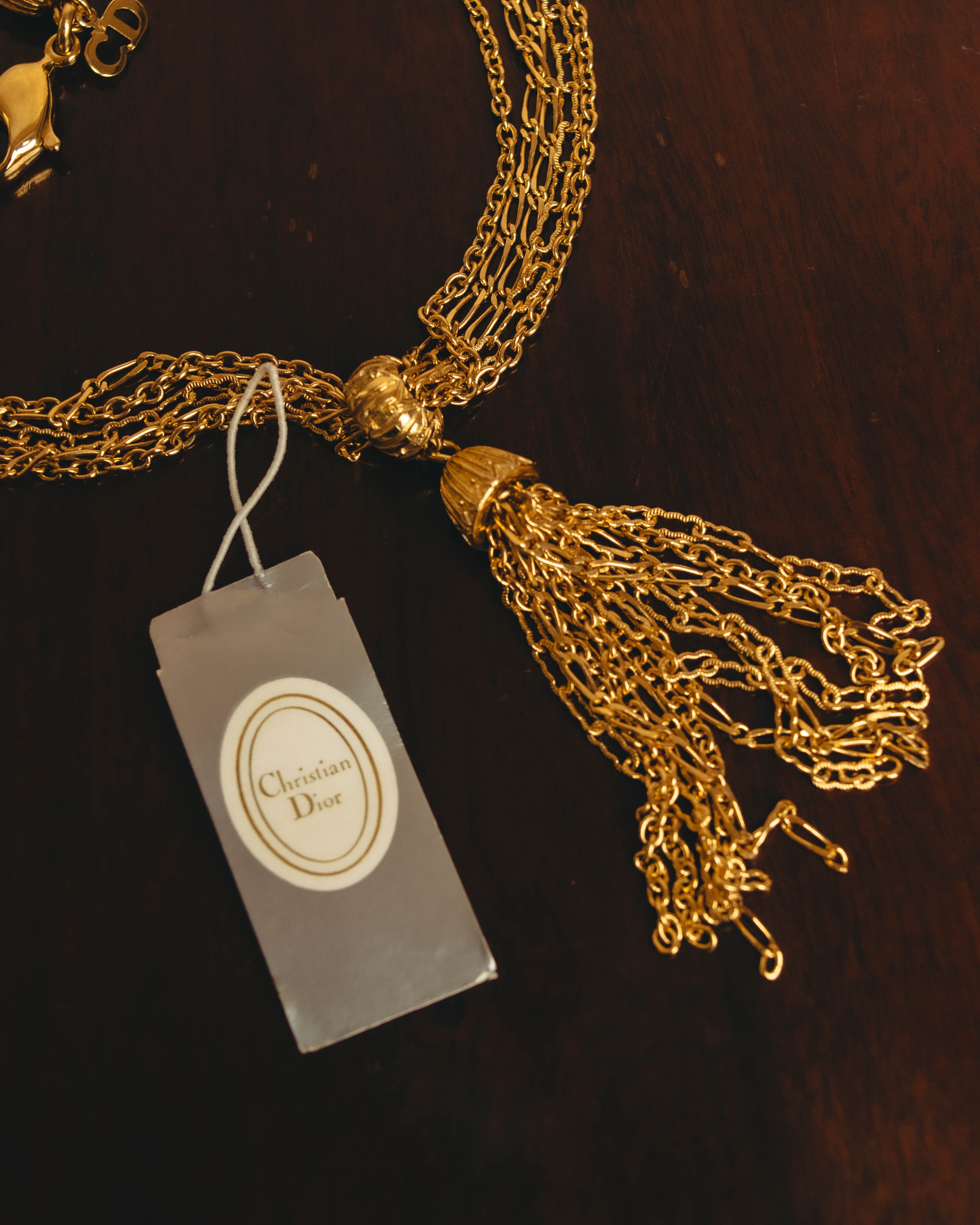 -SPECIAL- "Christian Dior" 80's-90's Multi-strand chain tassel gold necklace