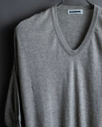 "JIL SANDER" Solid texture V neck mixed knit