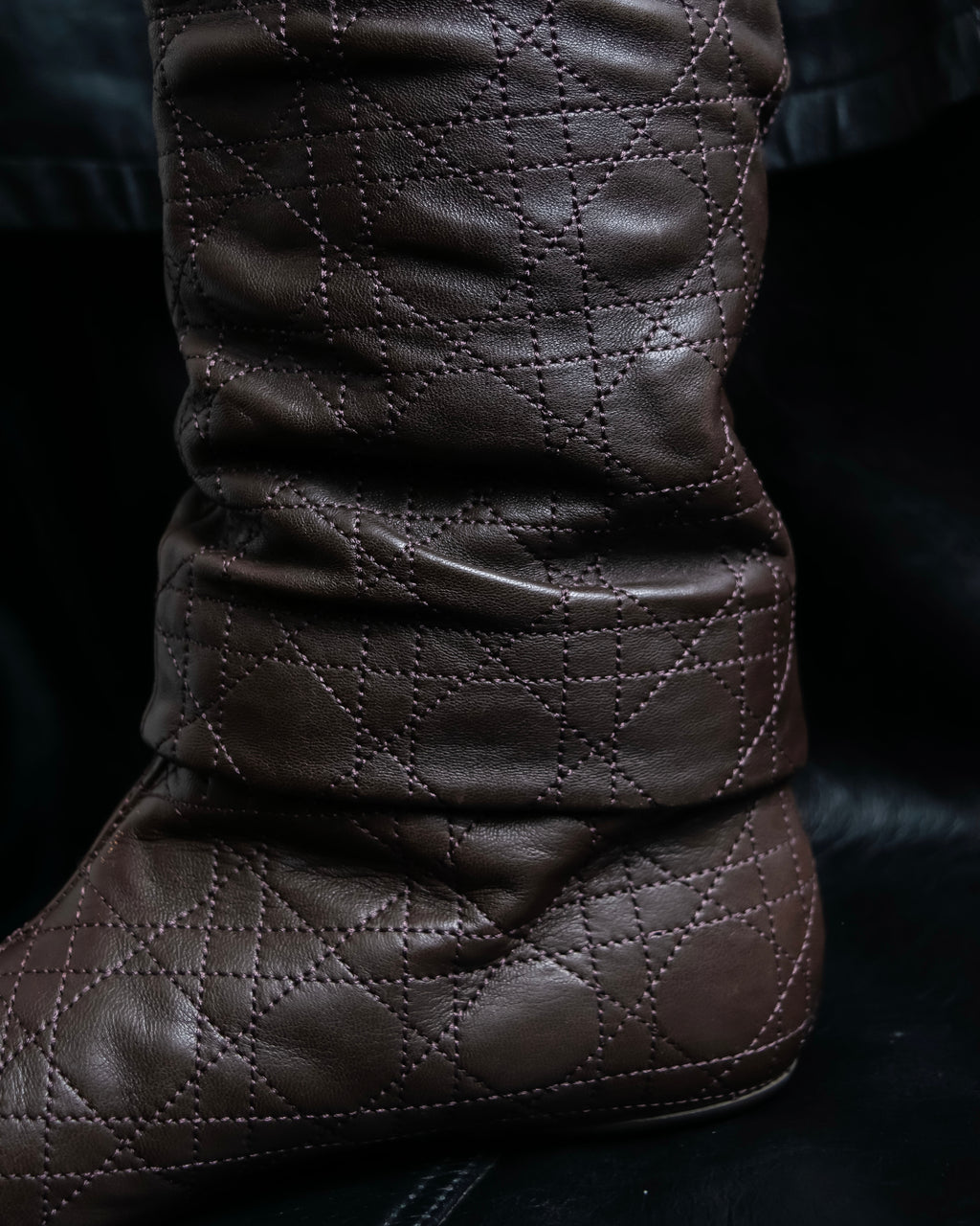 “Christian Dior” Brown Cannage leather long boots