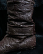 “Christian Dior” Brown Cannage leather long boots