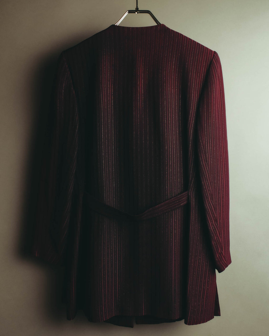 -SPECIAL- “Yves Saint Laurent“ 80's-90's Swiss fabric lurex stripe collarless long jacket