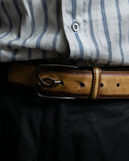"Berluti" Patina finish curved buckle leather belt
