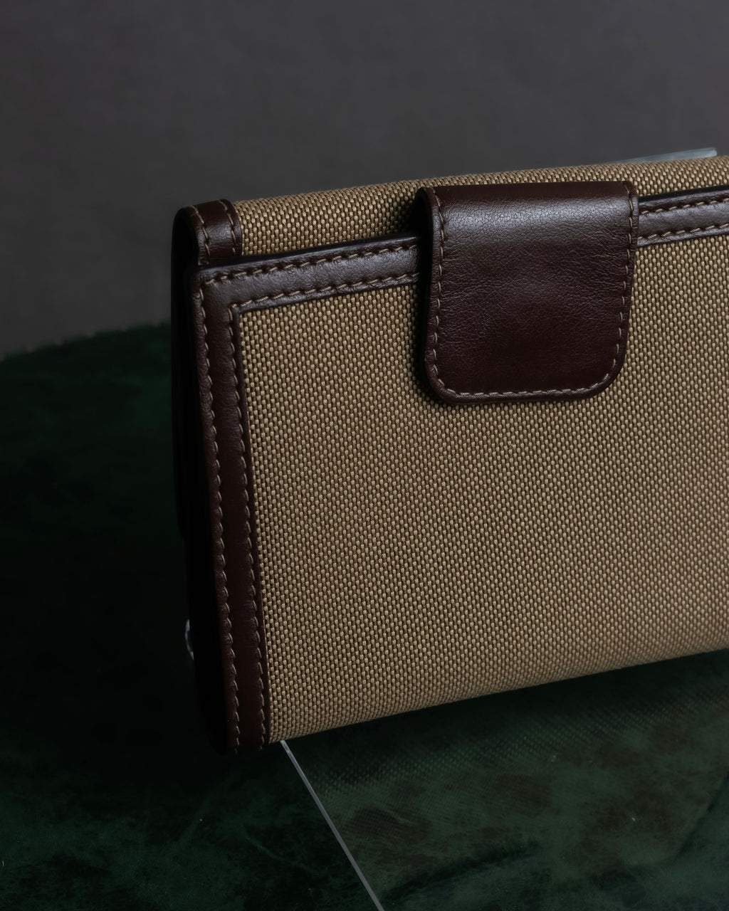 "PRADA" Logo engraved canvas＆leather combination short wallet