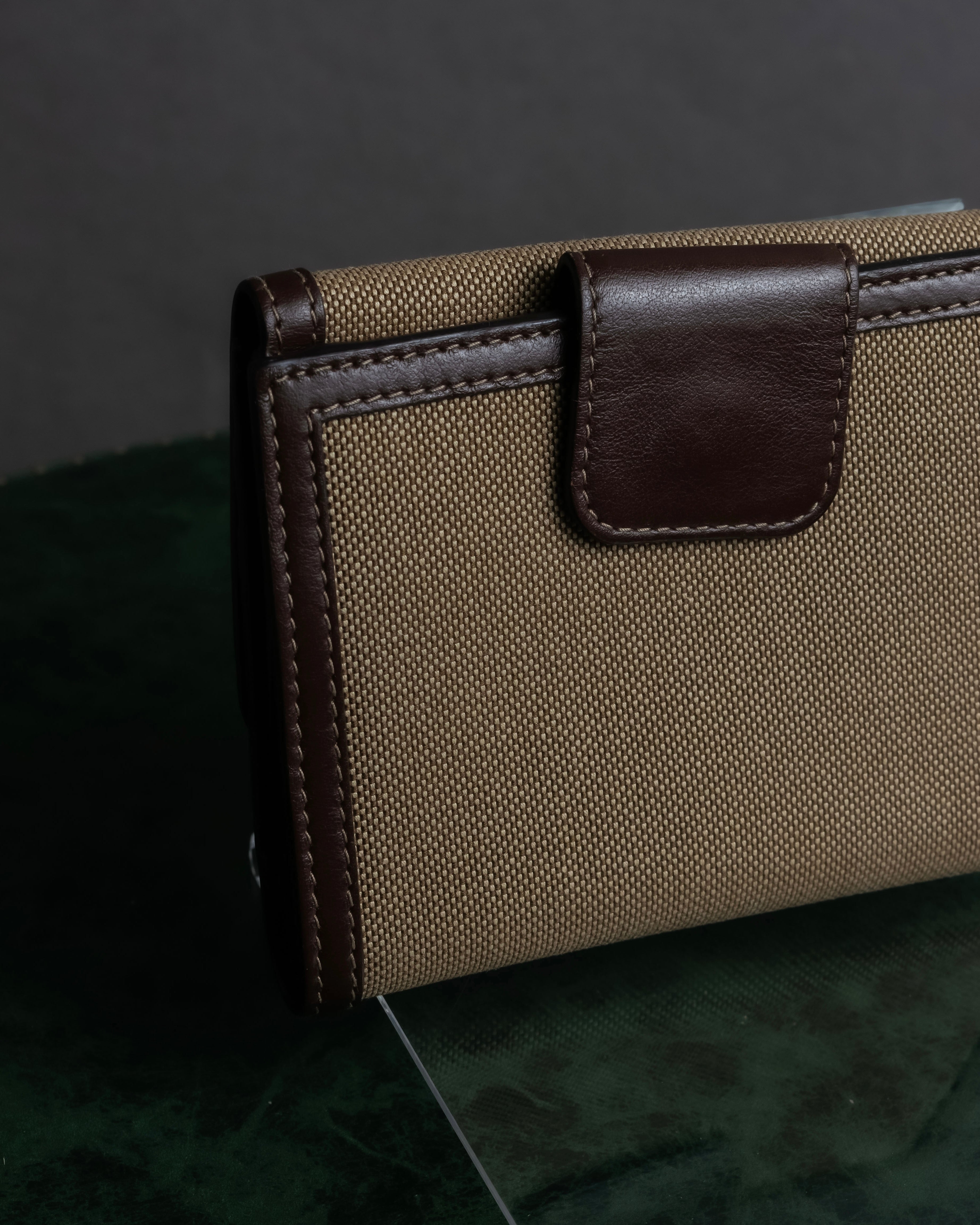 "PRADA" Logo engraved canvas＆leather combination short wallet