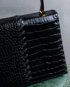 "YVES SAINT LAURENT" Braided stitch design crocodile embossed leather one-handle bag