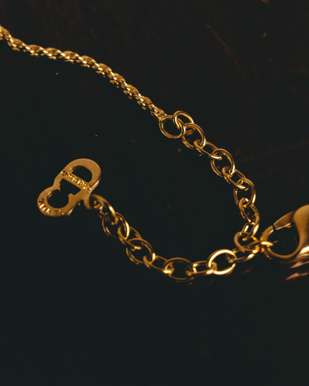 "Christian Dior" 80's-90's Gold monogram pendant necklace