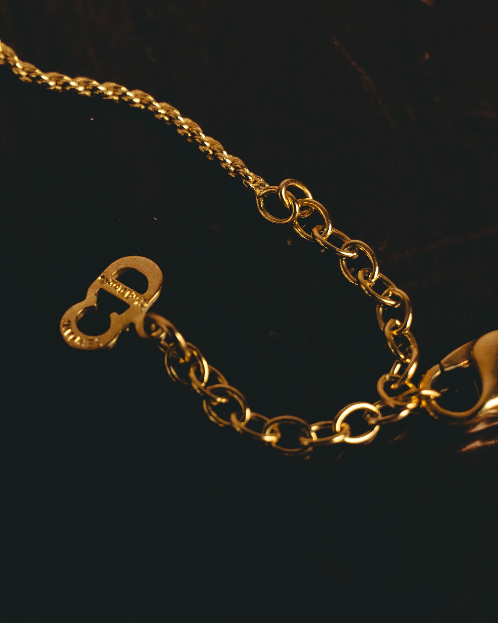"Christian Dior" 80's-90's Gold monogram pendant necklace
