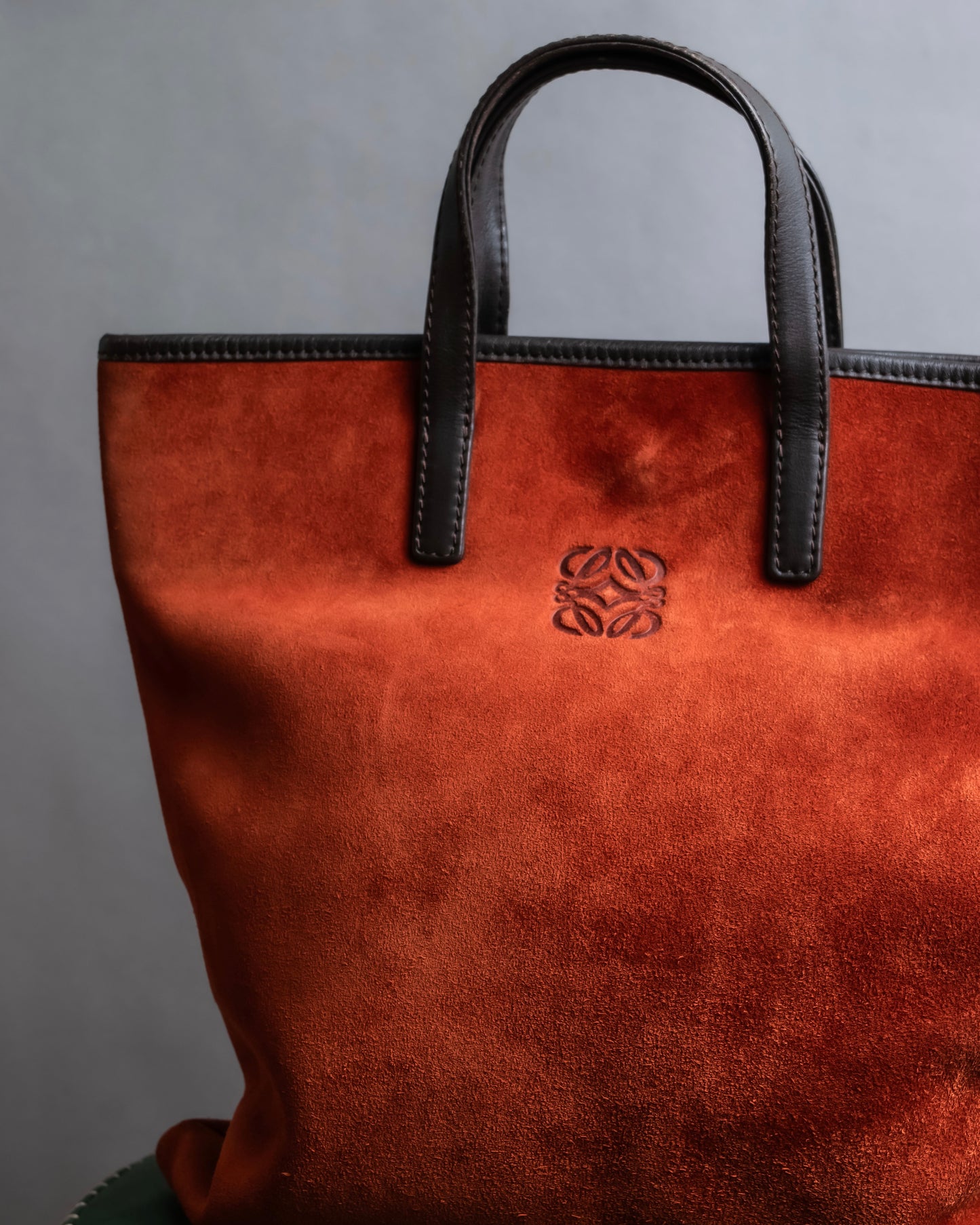 "LOEWE" Anagram logo engraved suede leather tote bag