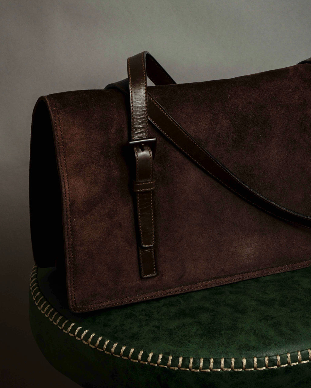 "PRADA" Leather loop strap design suede leather bag