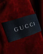 "GUCCI" 1990’s Tom Ford period deep red color suede long trench coat