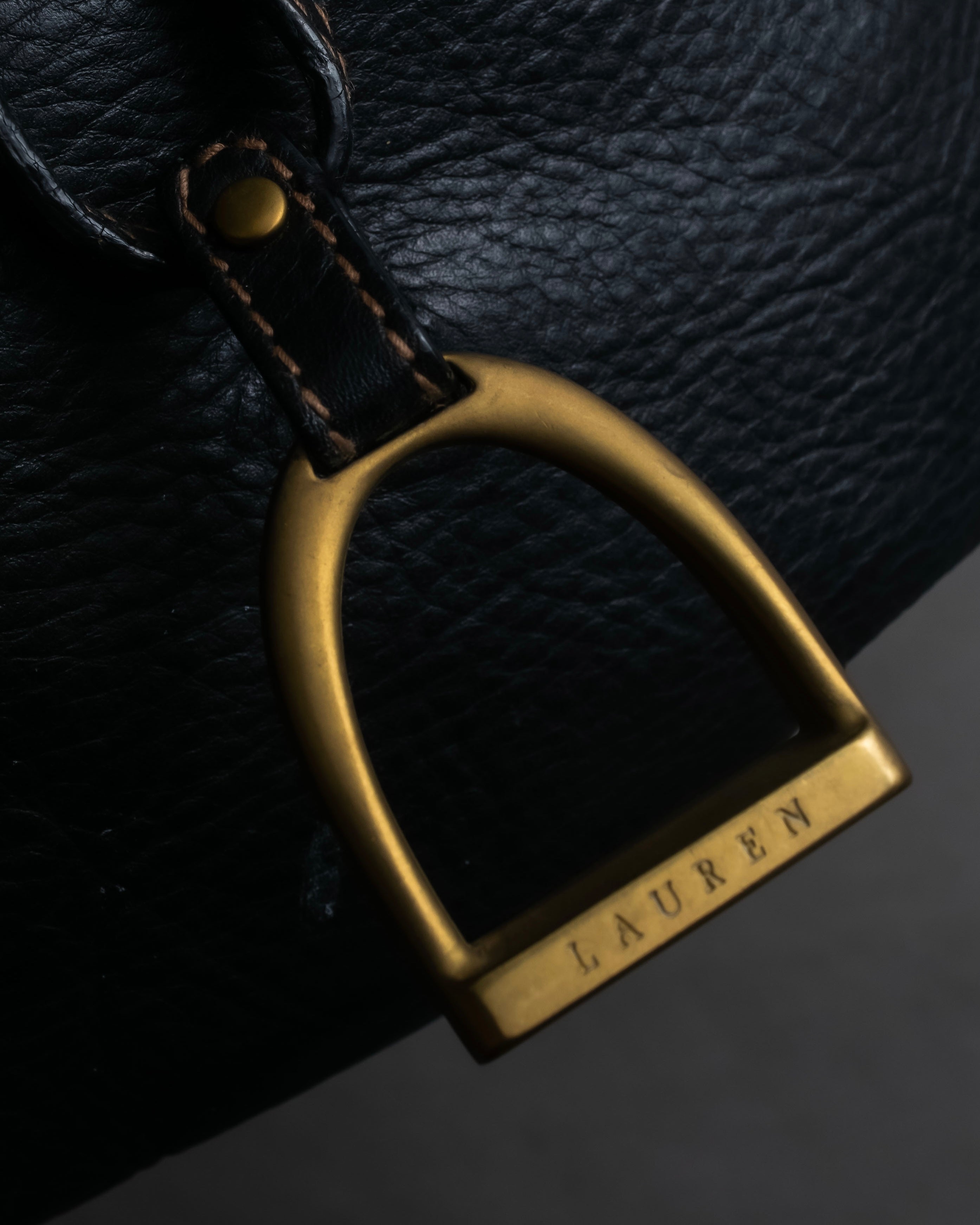 "Ralph Lauren" Saddle＆stirrup motif grained leather shoulder bag