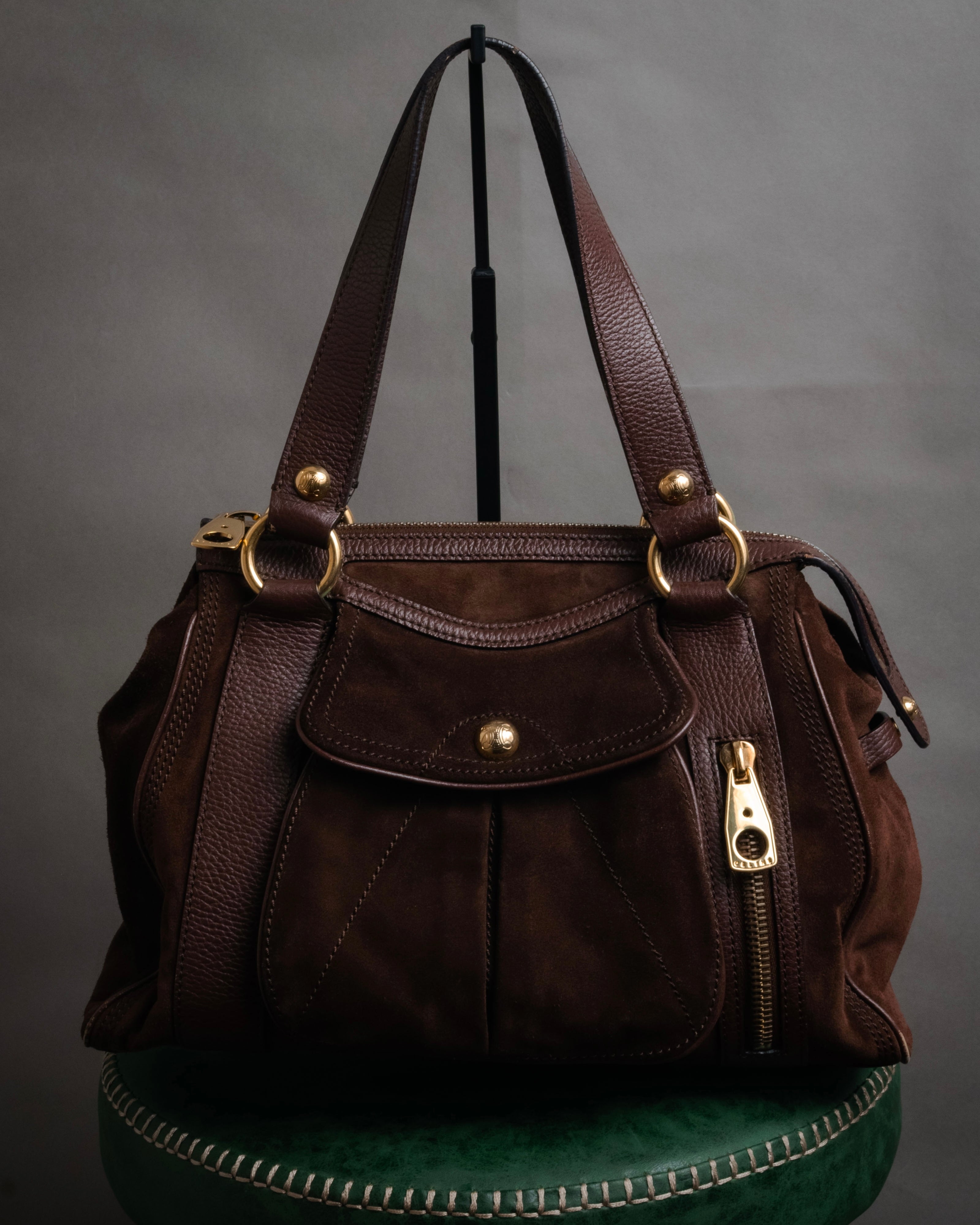 “CELINE” 00’s Suede and grained leather handbag