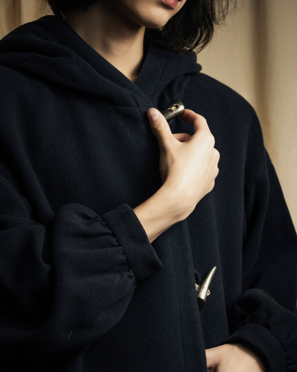 "YVES SAINT LAURENT" Metal toggle design melton wool duffel coat