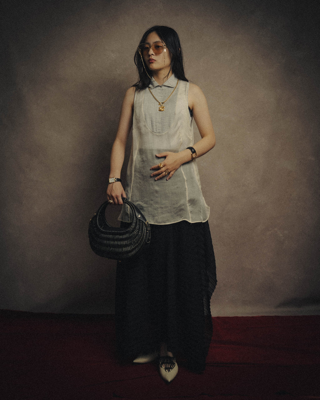 -SPECIAL- “Brunello Cucinelli” 00’s-10’s Sheer layered sleeveless tunic dress