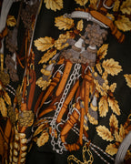 “LOEWE” 90’s–00’s Equestrian motif wool silk fringe scarf