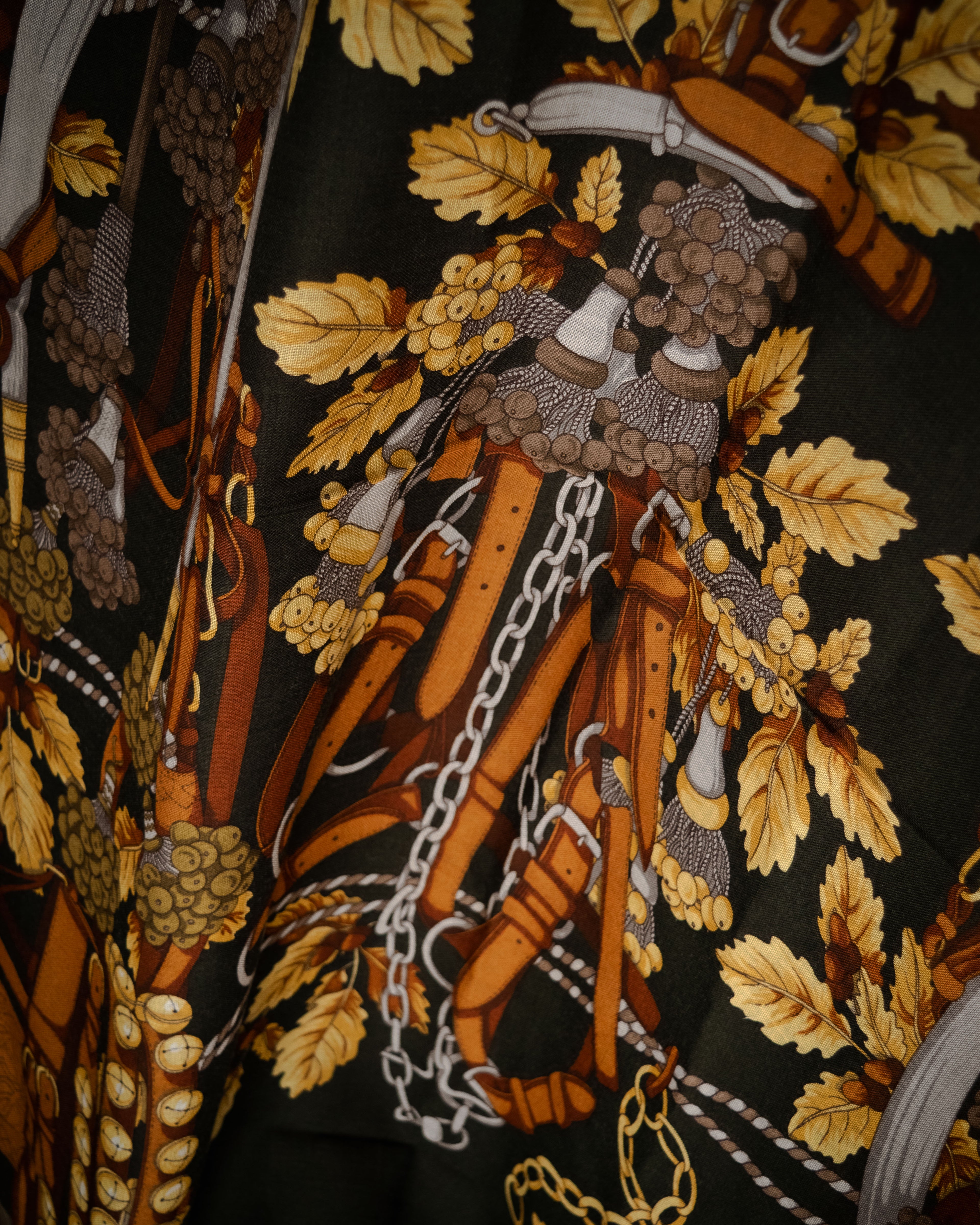 “LOEWE” 90’s–00’s Equestrian motif wool silk fringe scarf
