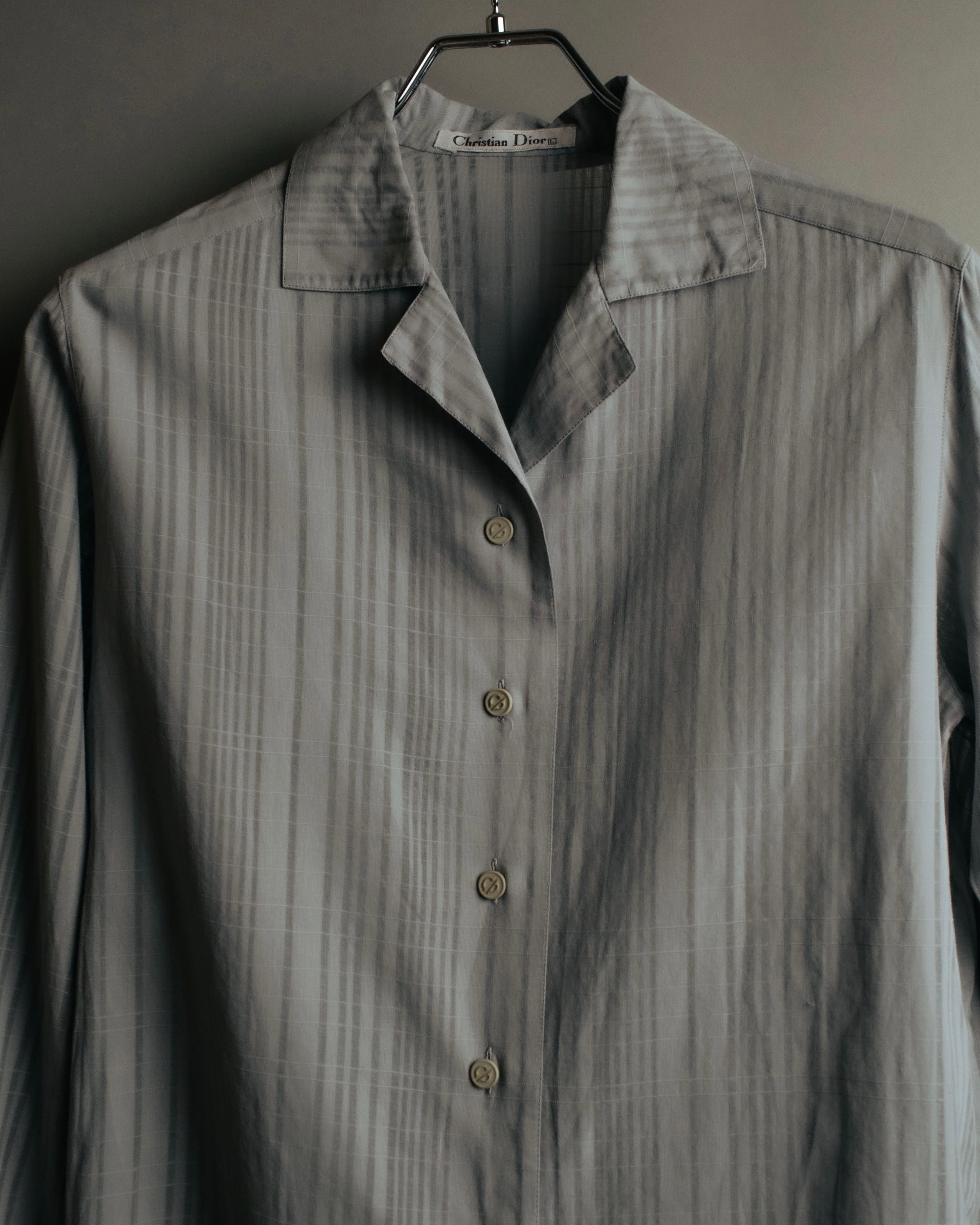 “Christian Dior” 80’s-90’s Sheer check open collar shirt