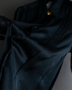 "CHANEL" Coco mark button design black glossy shirt