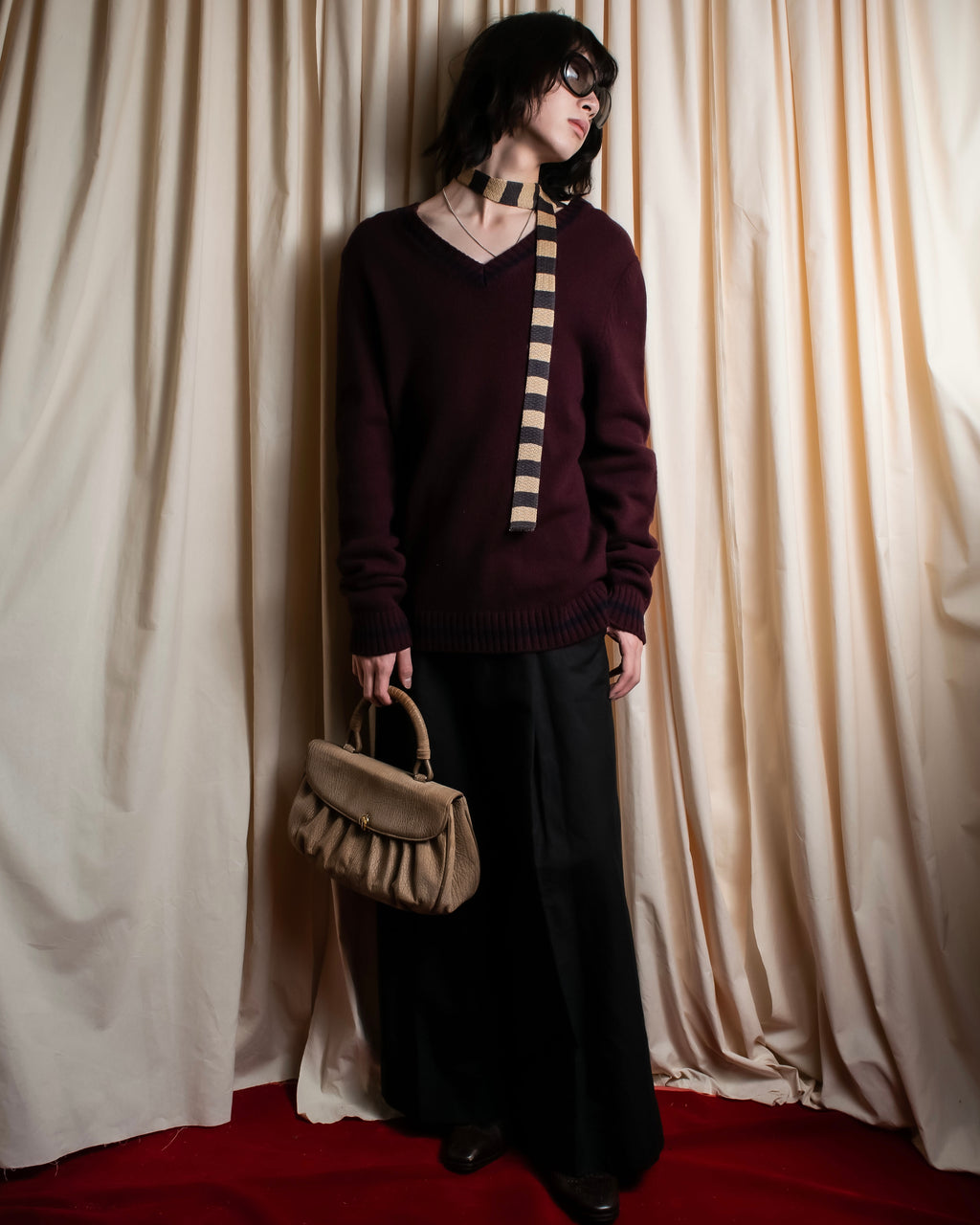 "COMME des GARCONS HOMME"
Regimental stripe square cut knit tie