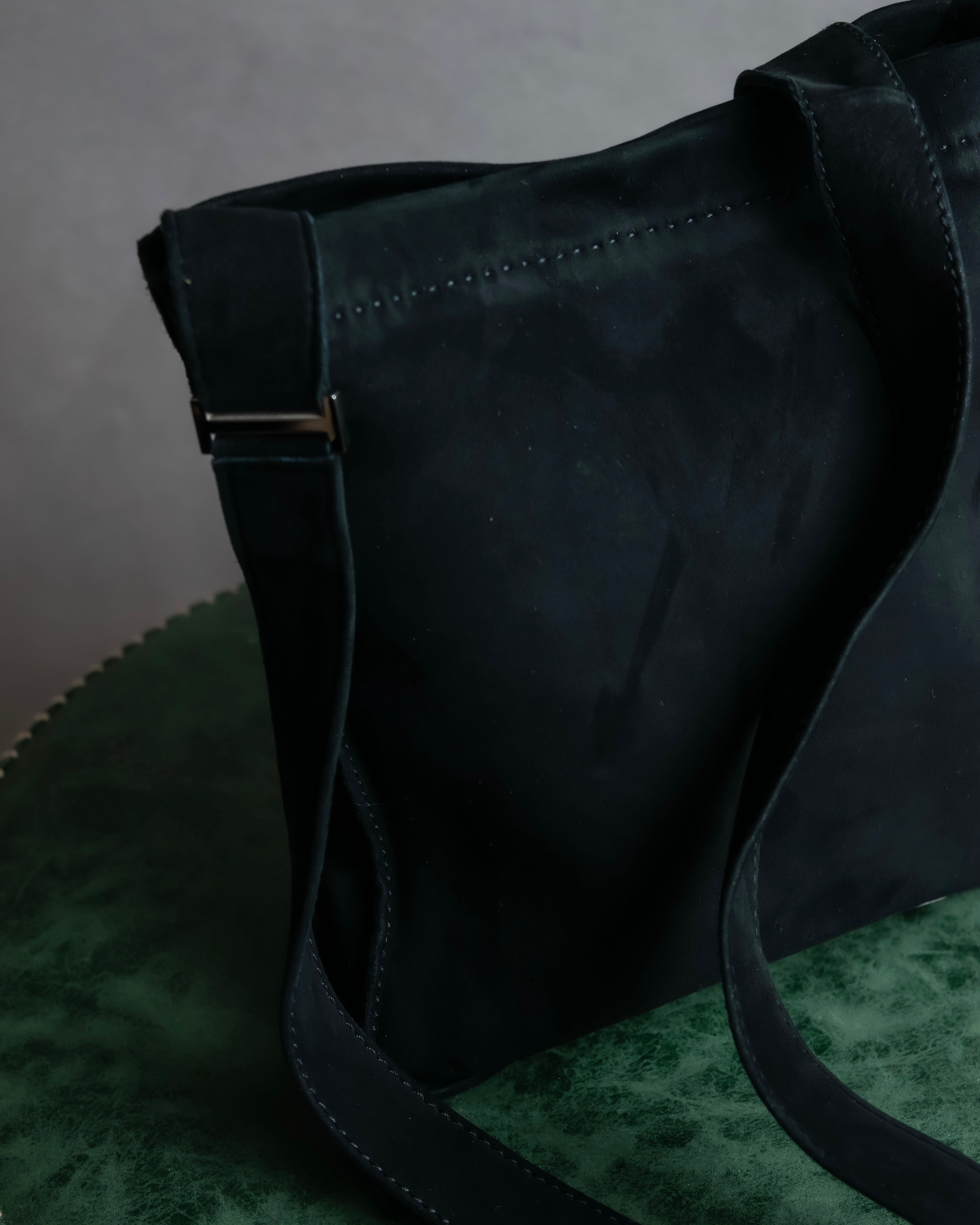 "HERMES" Tout en Douceur black suede panel line shoulder bag