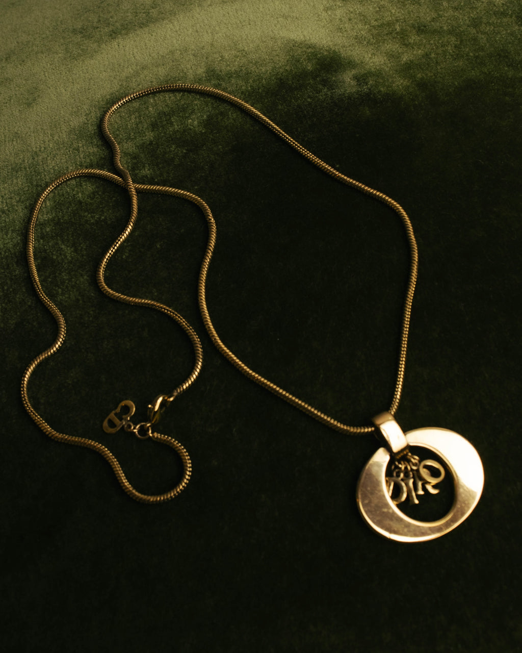 "Christian Dior" 80's-90's Gold logo pendant necklace