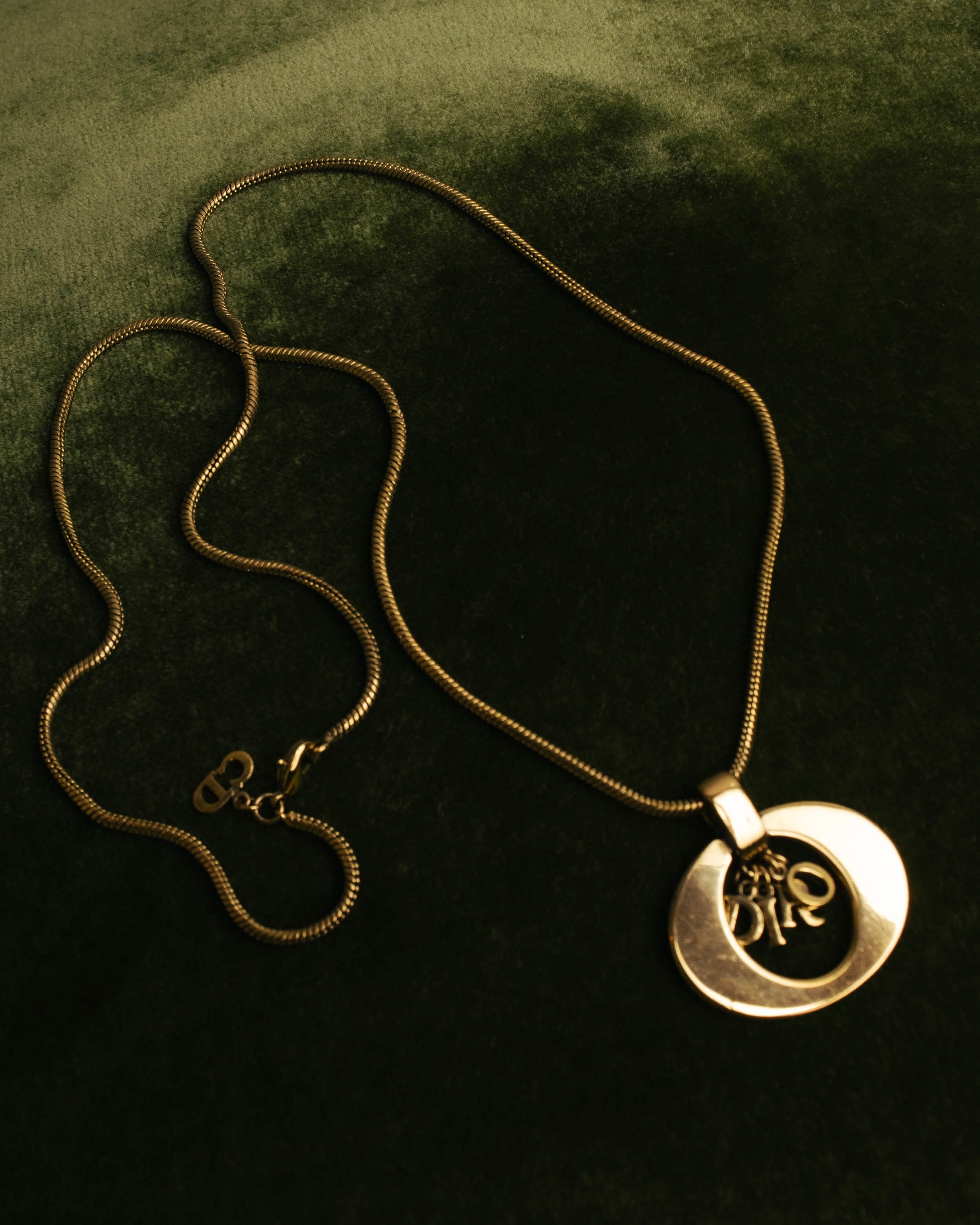 "Christian Dior" 80's-90's Gold logo pendant necklace