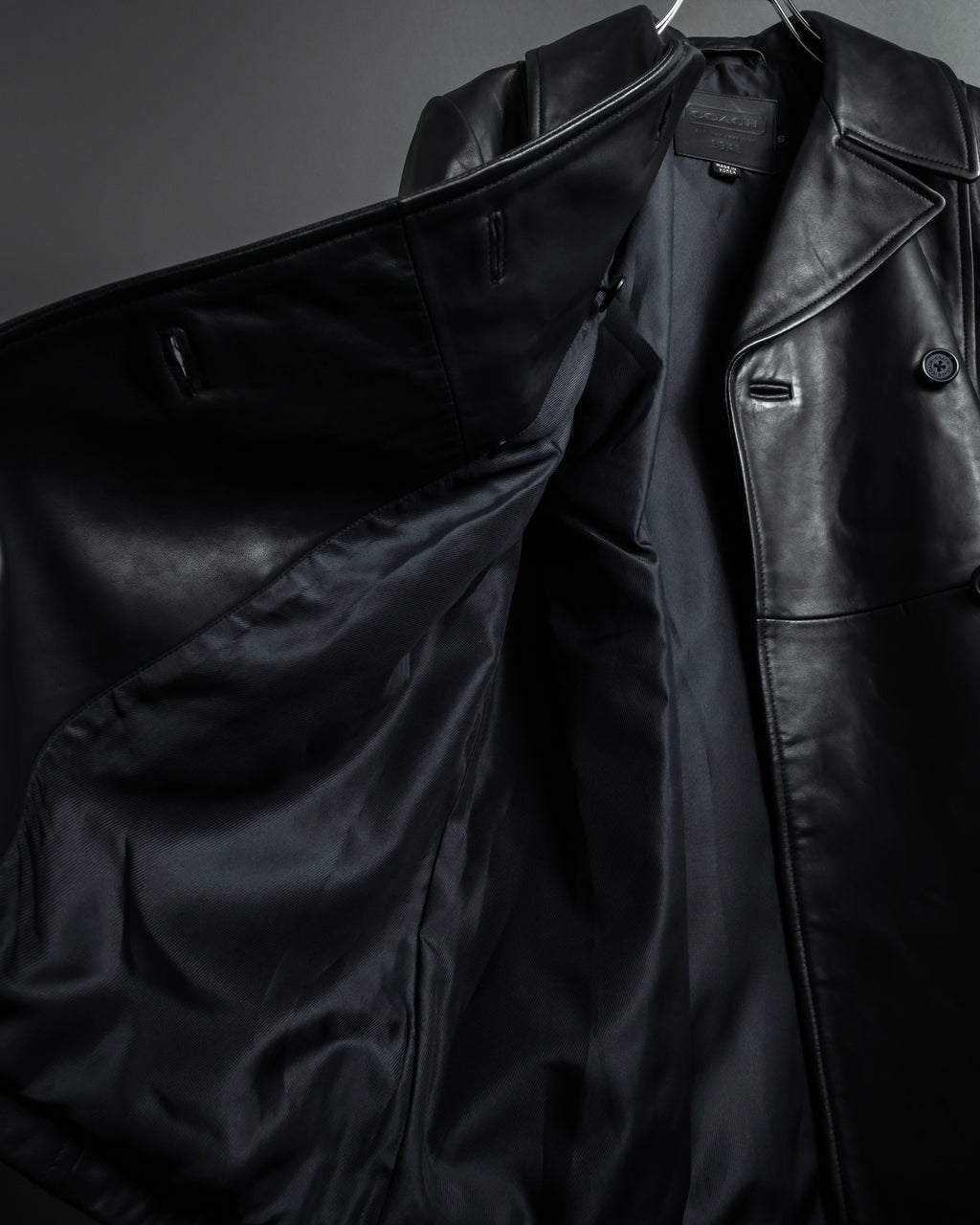 "COACH" Double-breasted panel work design leather coat