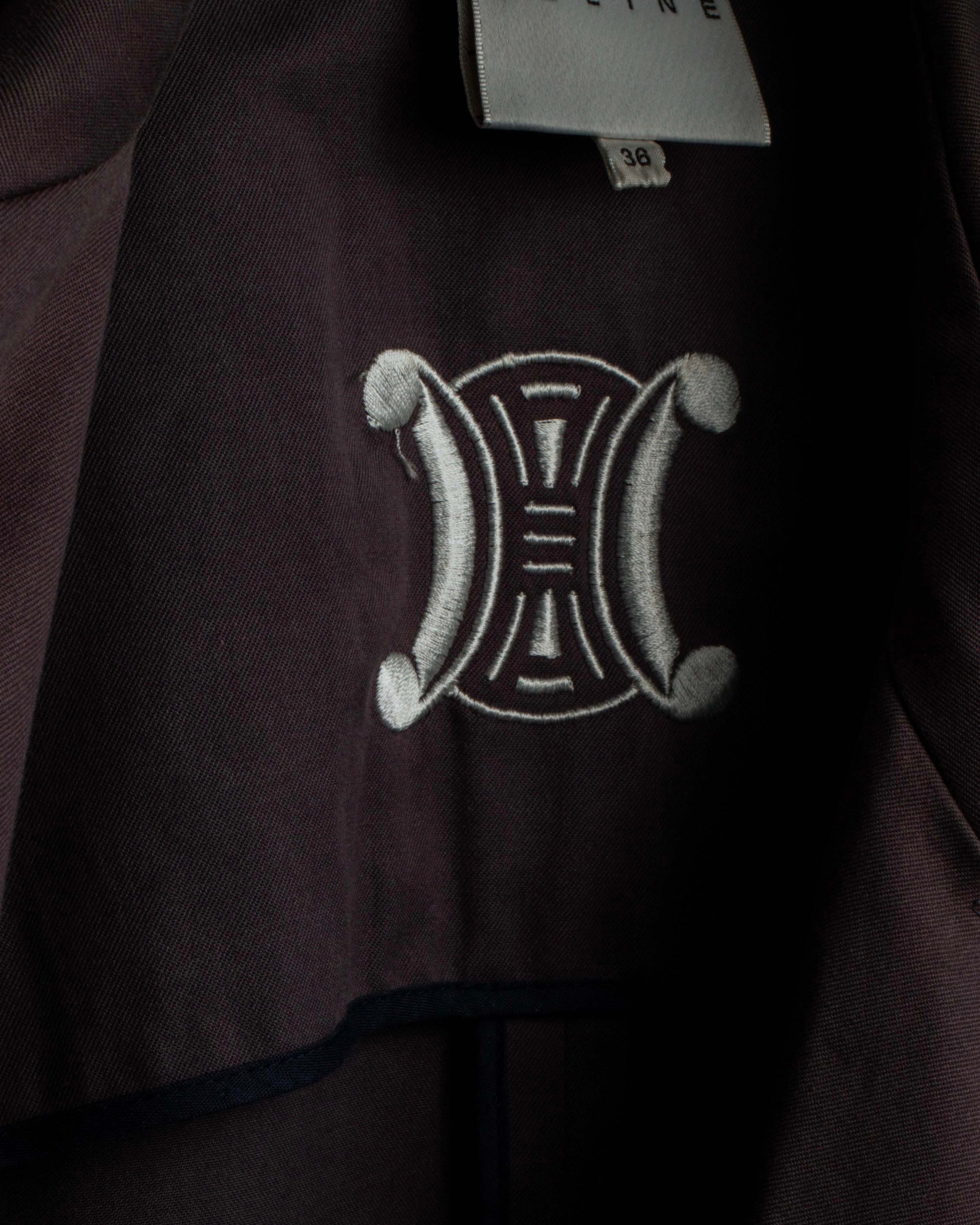 "CELINE" Triomphe button design in plum brown color
 trench coat
