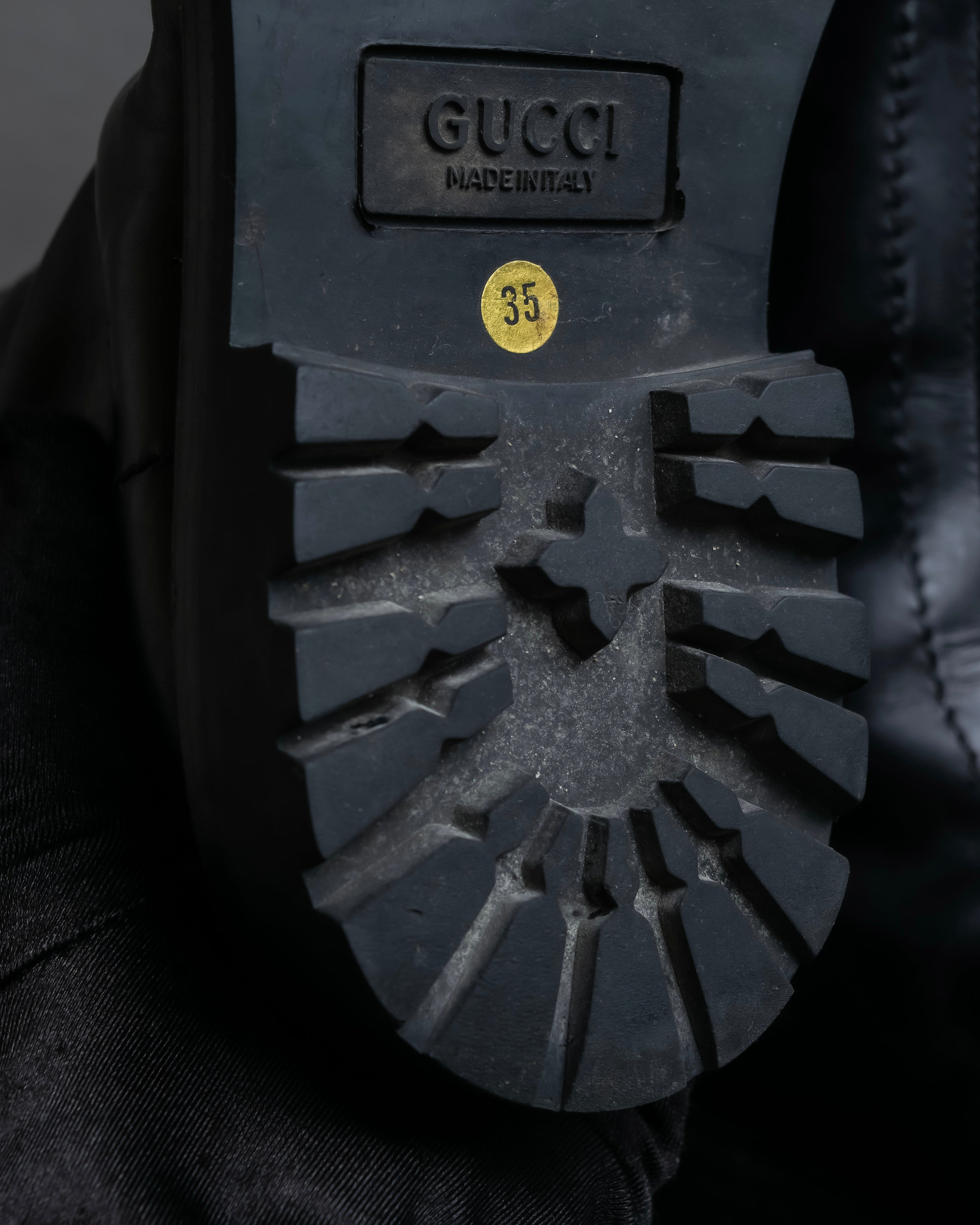 "GUCCI" Front zip design lace-up leather uncle boots