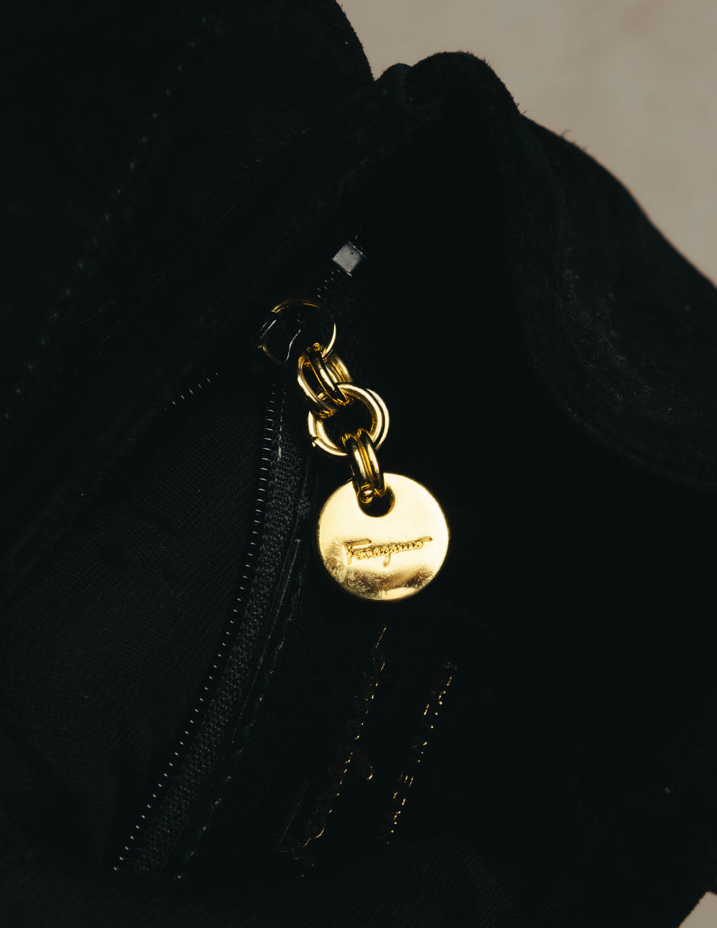 "Salvatore Ferragamo" 90's Black suede top handle handbag