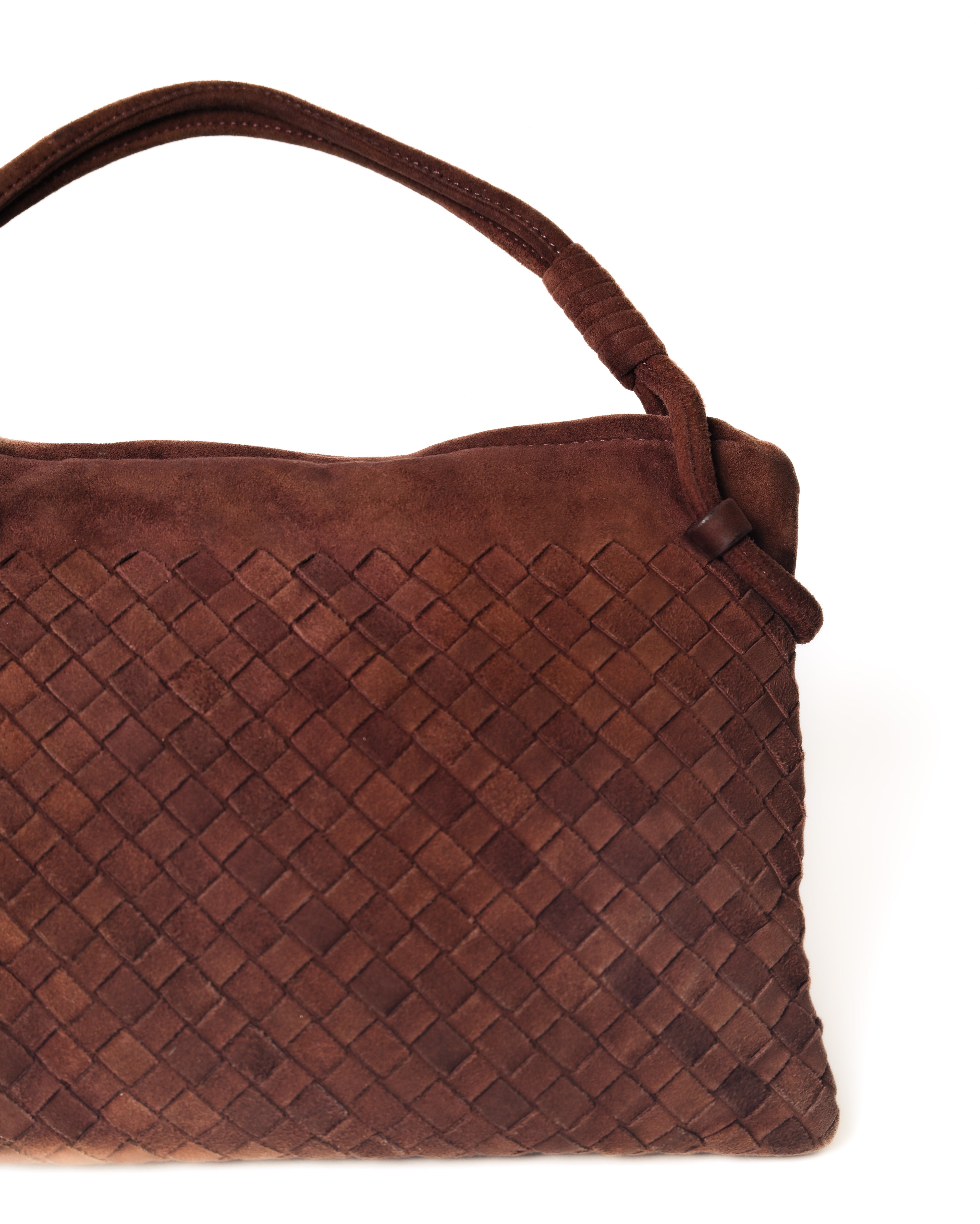 BOTTEGA VENETA/ Intrecciato Beautiful Suede Handbag Red Brown