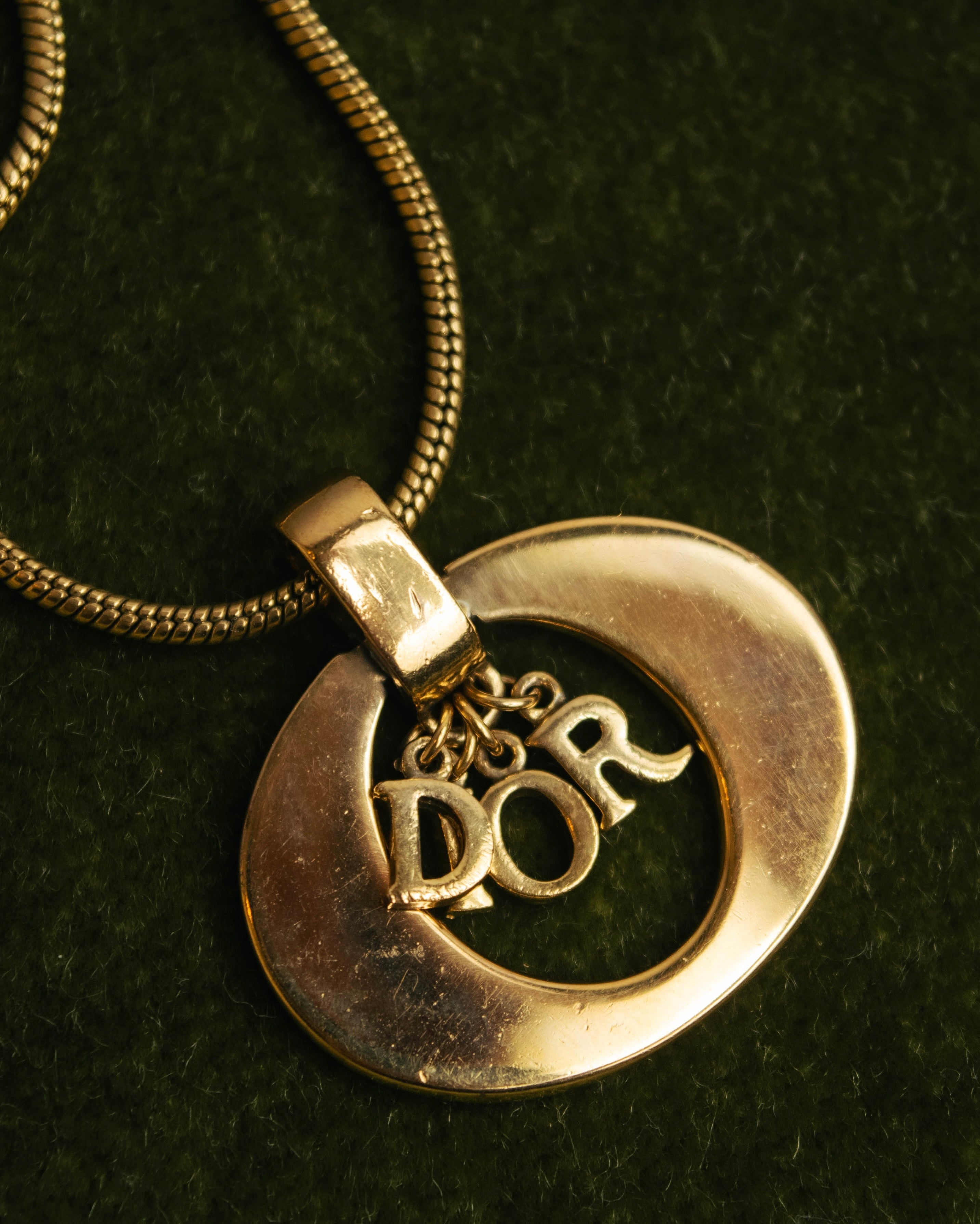 "Christian Dior" 80's-90's Gold logo pendant necklace