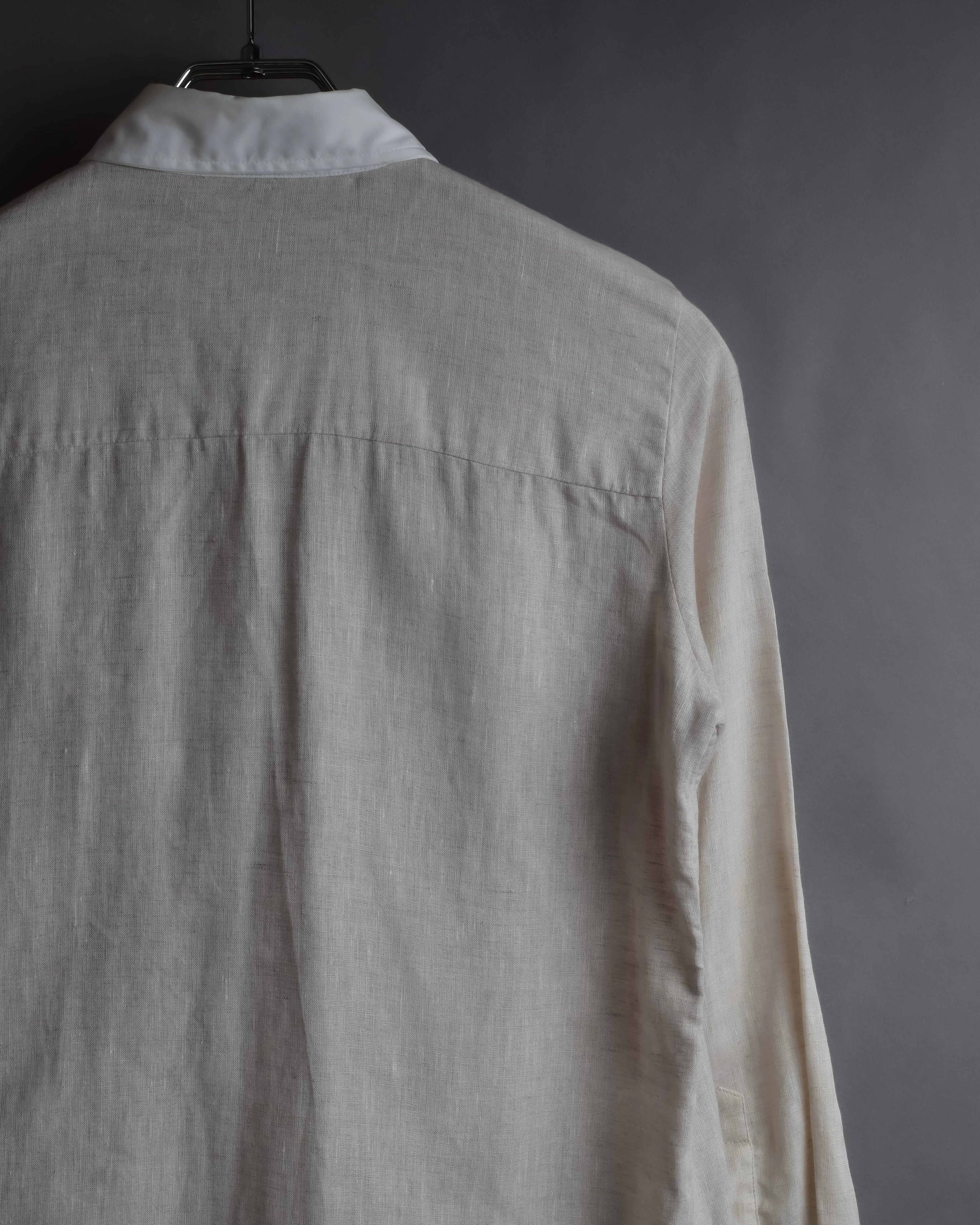 "BRUNELLO CUCINELLI" Contrast collar hidden placket linen shirt