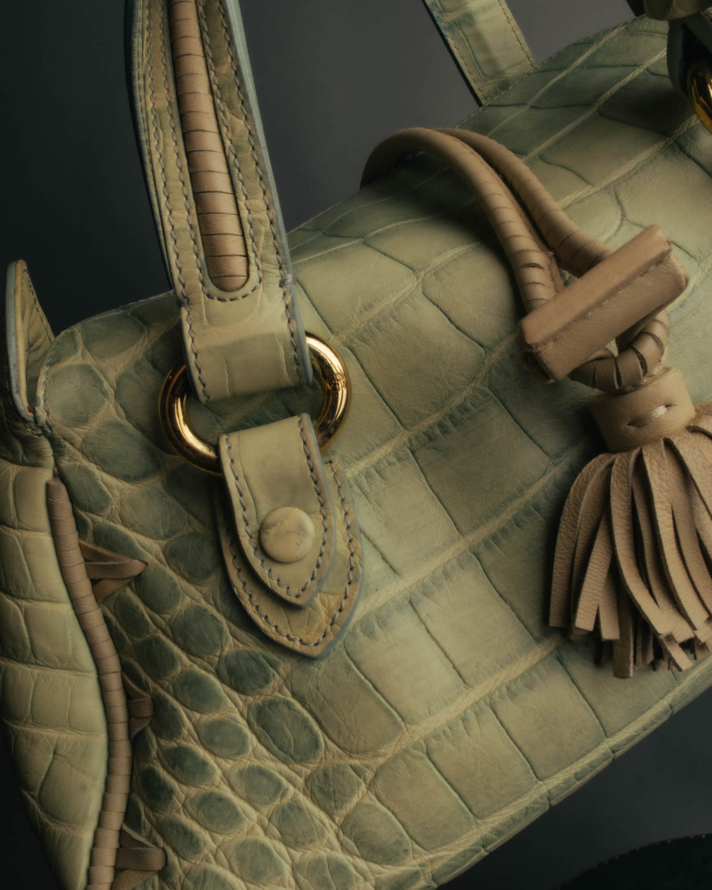 "GIORGIO ARMANI" 00's Crocodile-embossed leather tassel handbag
