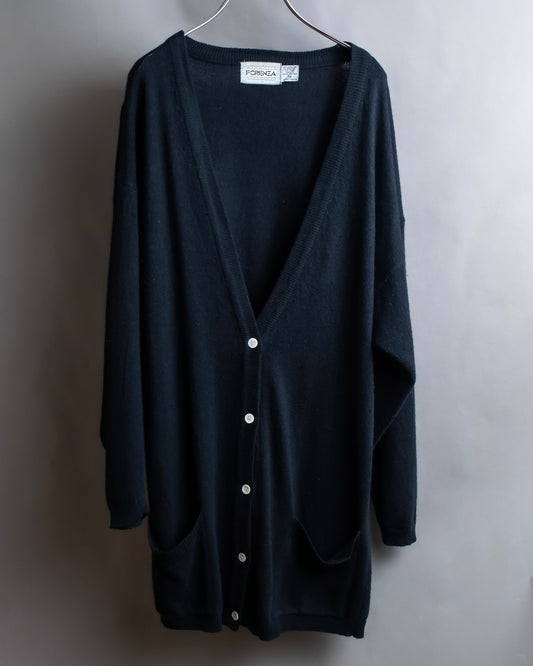 "Vintage deep V-neck long cardigan"