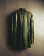 -SPECIAL- “LOEWE” 80’s-90’s Gold buttoned olive leather double-breasted tailored jacket