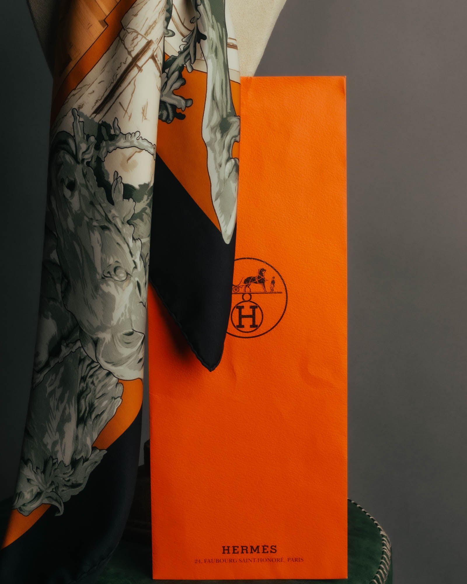 "Hermès" 90's-00's Architectural printed silk scarf