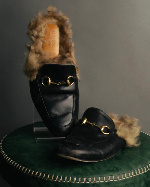 "GUCCI" 2010's Fur lined horsebit backless loafer