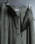 "CHANEL" Coco mark button fly detail houndstooth pattern wide slacks