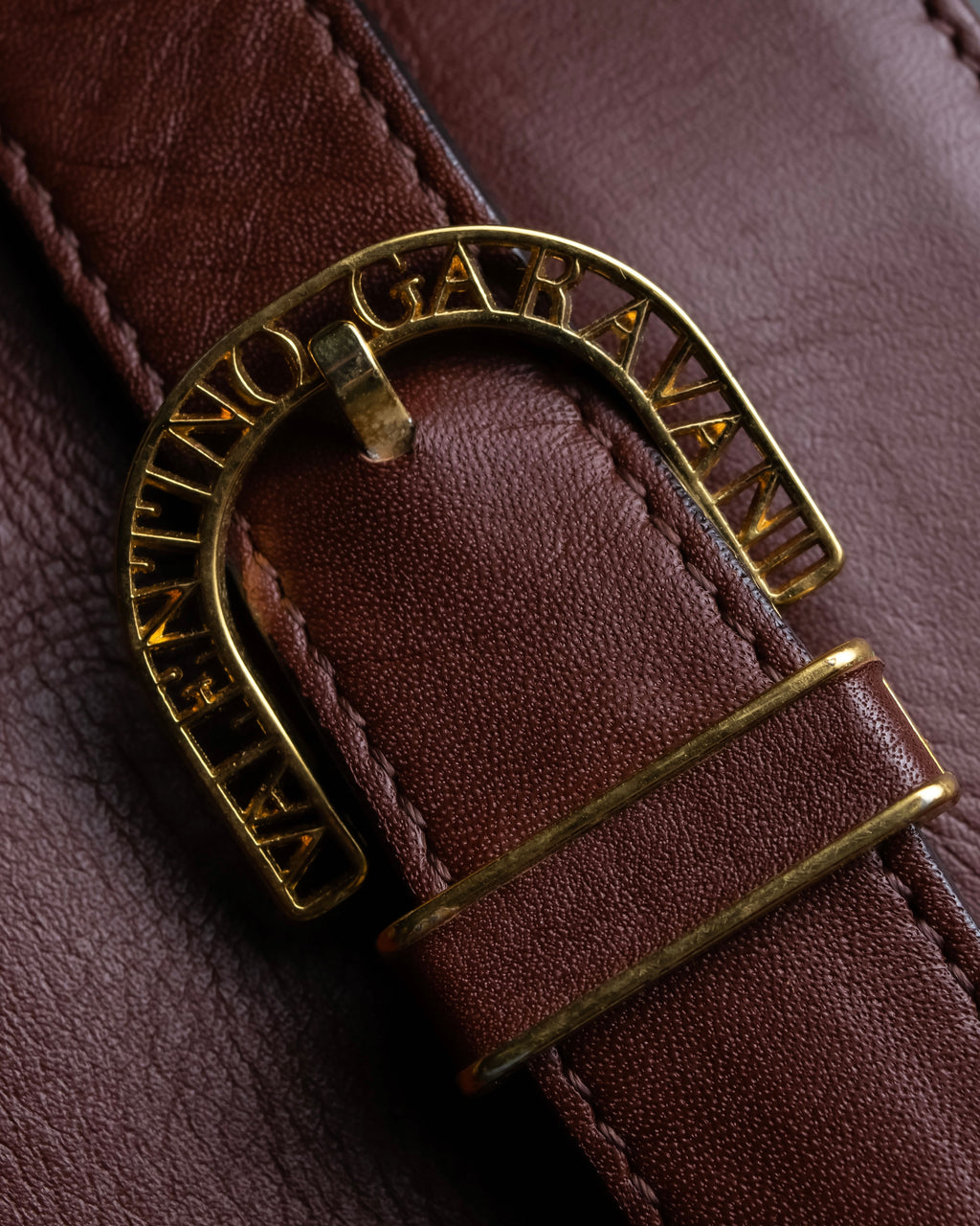 "Valentino Garavani" Reddish brown trapezoid silhouette 2way leather bag