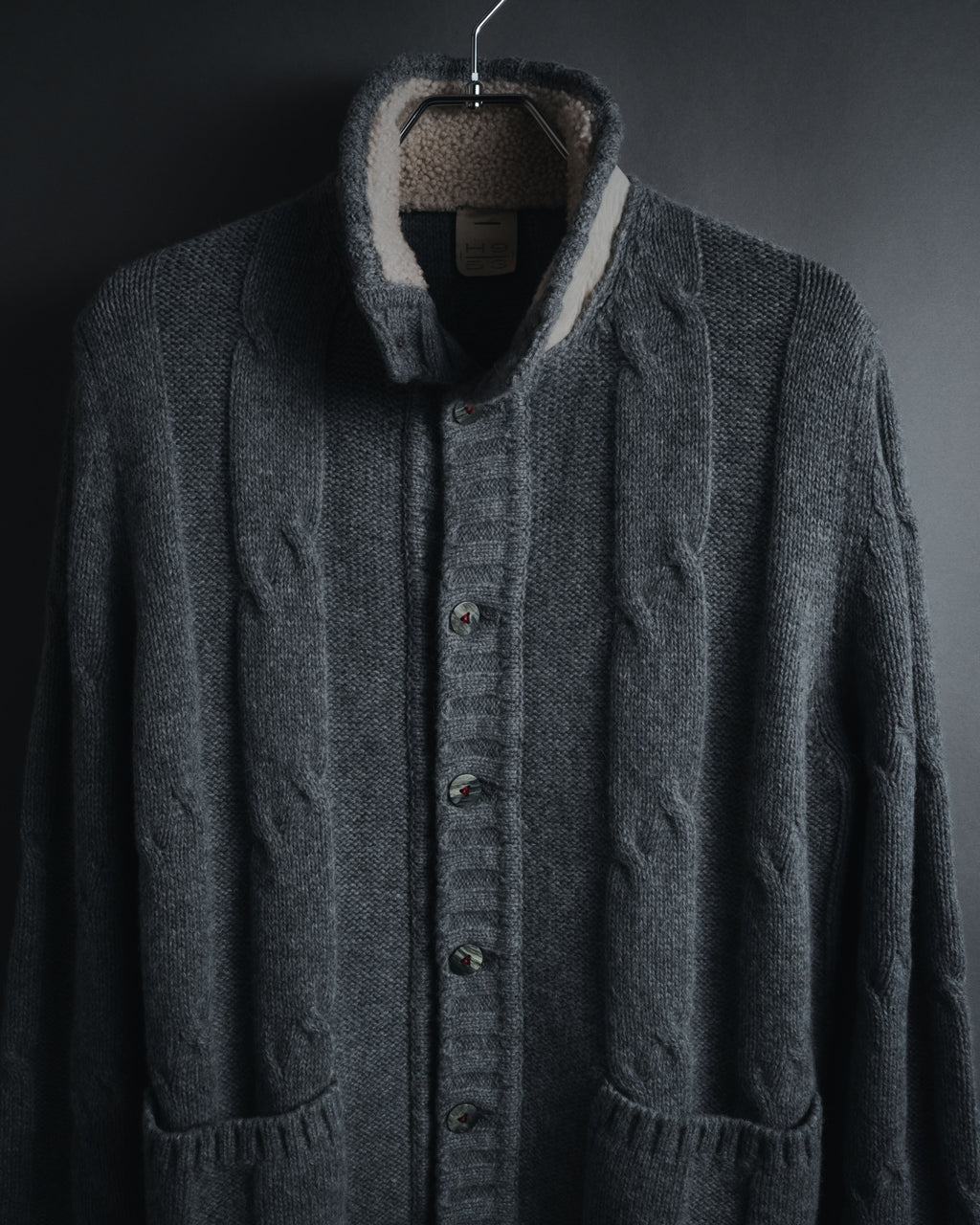 "H953" Shearling-collared cable-knit jacket